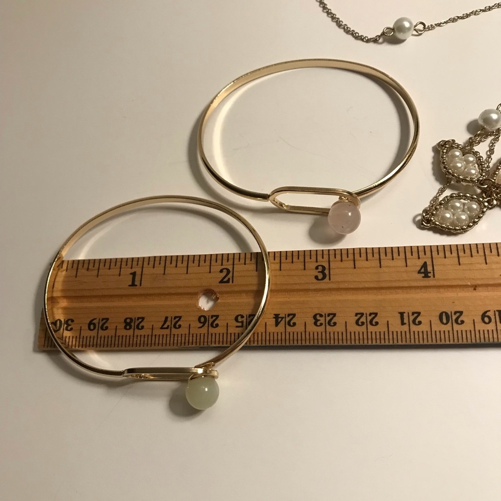 2 Gemstone bracelets and Pearl necklace Gold Tone - Picture 9 of 10